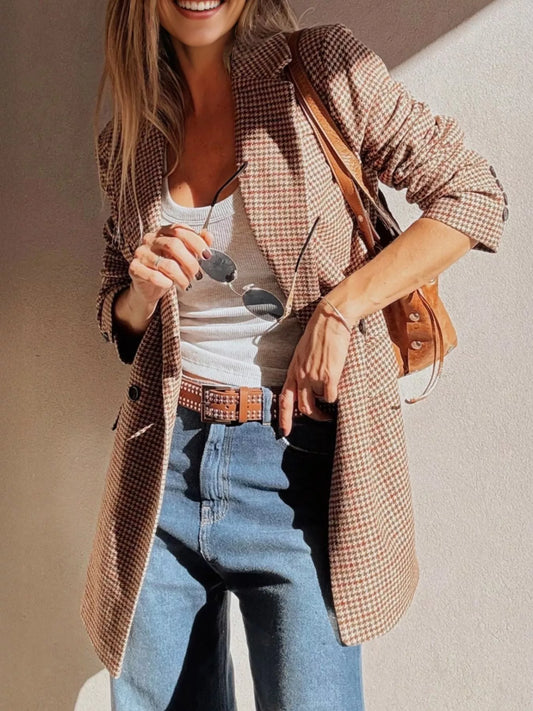 Houndstooth Lapel Collar Blazer — women's blazer Australia