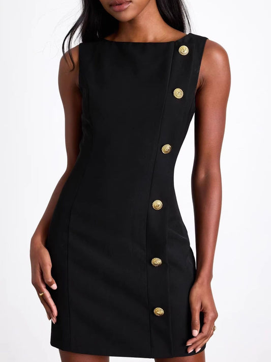 Button Decor Sleeveless Mini Dress — women's casual dress Australia