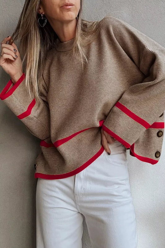 Women's Ribbed Knit Pullover with Contrast Trim — women's knit sweater Australia