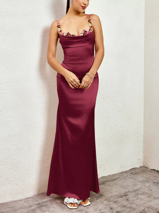 Floral Trim Satin Maxi Dress — women's maxi dress Australia
