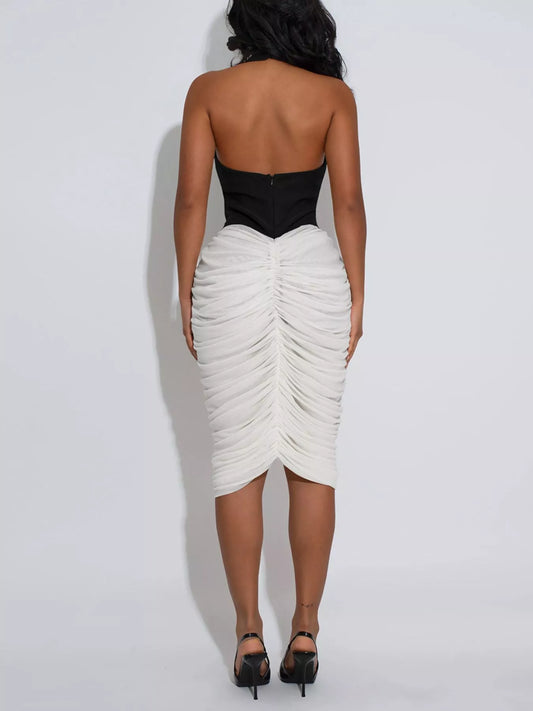 Two-Tone Sleeveless Ruched Midi Dress — women's cocktail dress Australia