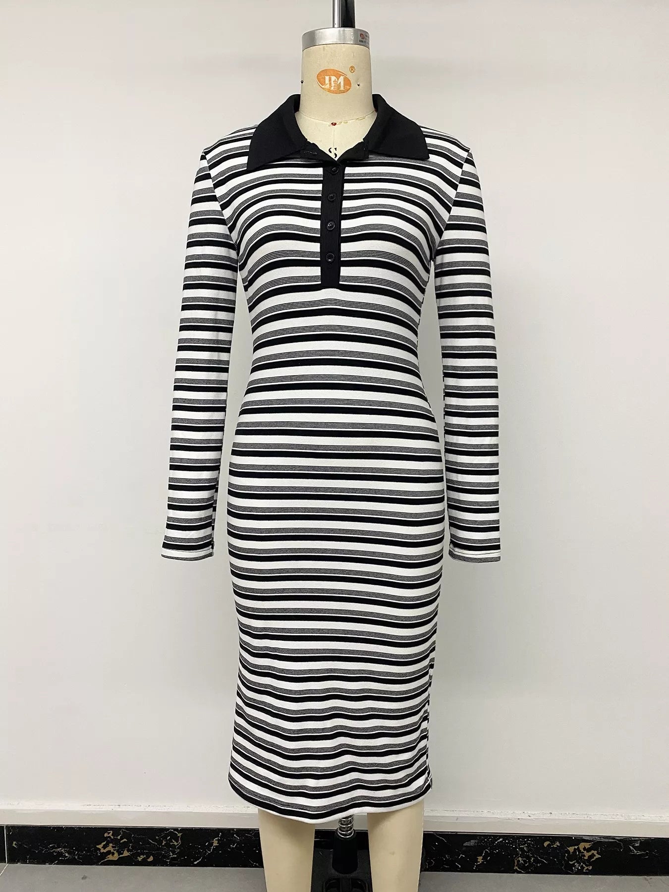 Women's Striped Polo Collar Midi Dress — Chic and Unique AU