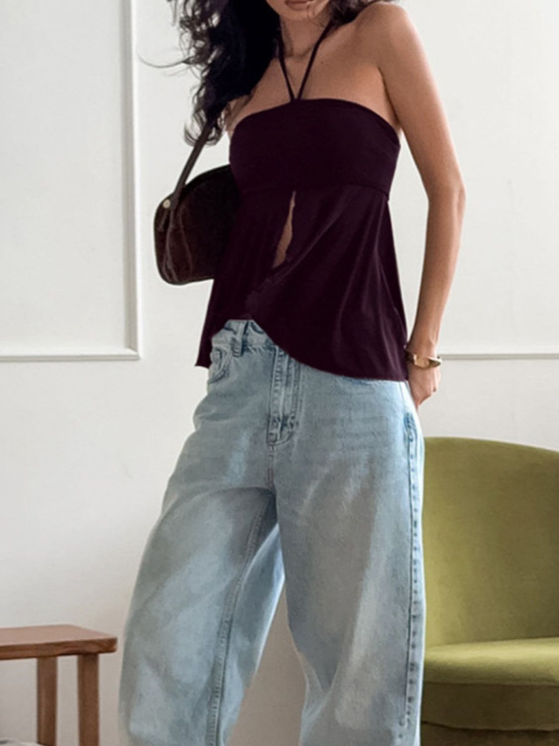 Halter Neck Asymmetrical Hem Cami — women's cami Australia