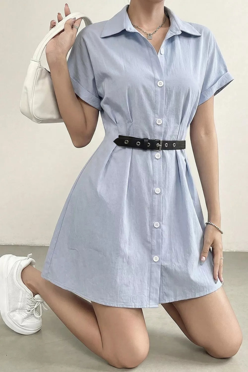Women's Button Up Short Sleeve Shirt Dress — Chic and Unique AU