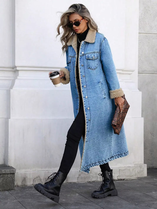 Sherpa Lined Longline Denim Jacket — women's jacket Australia