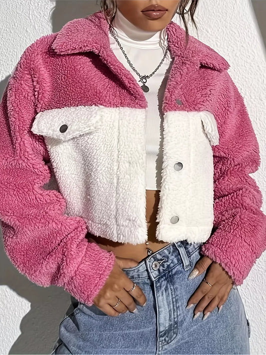 Two-Tone Plush Cropped Jacket — women's jacket Australia