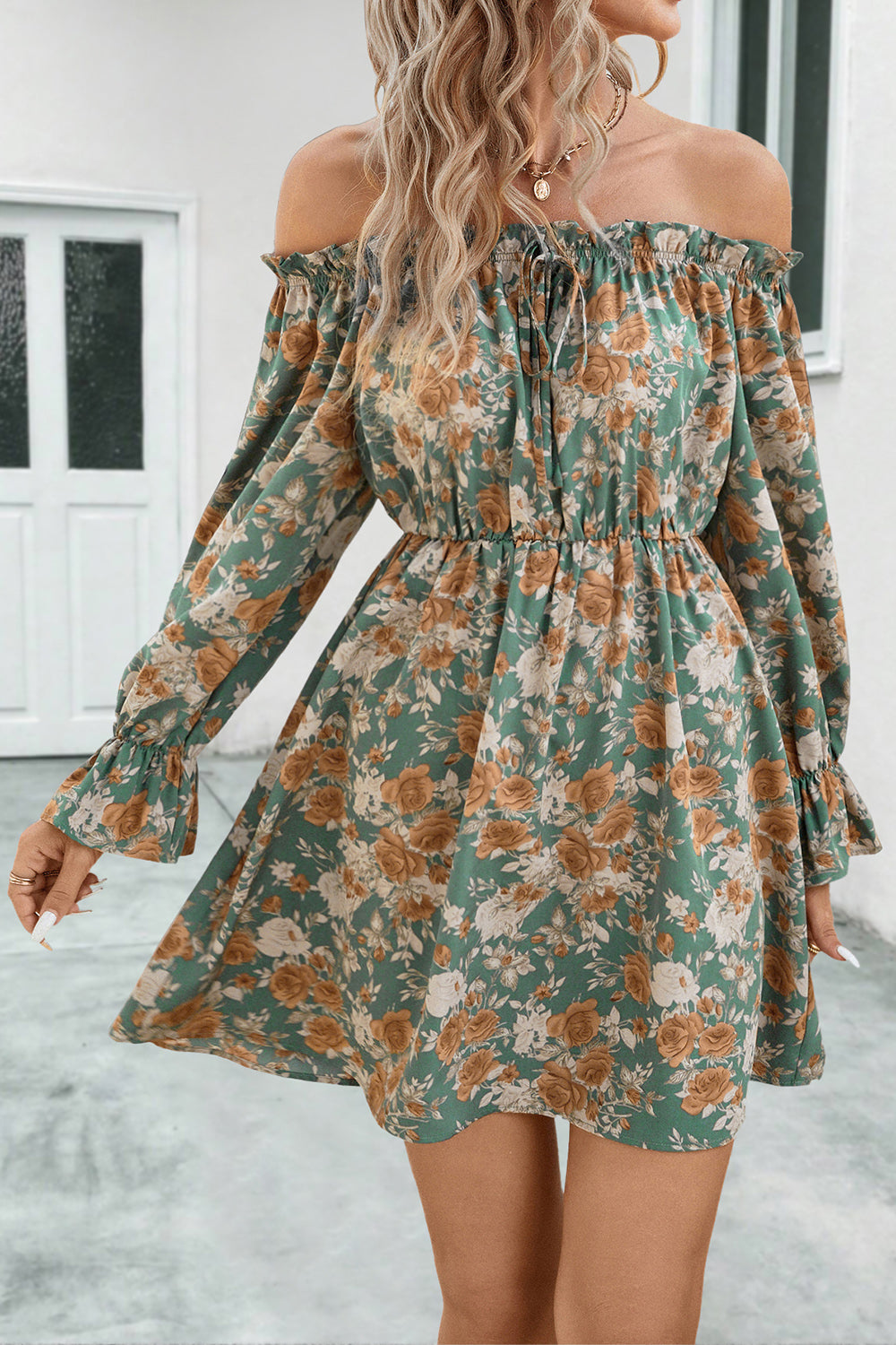 Floral Off-Shoulder Flounce Sleeve Dress — women's casual dress Australia