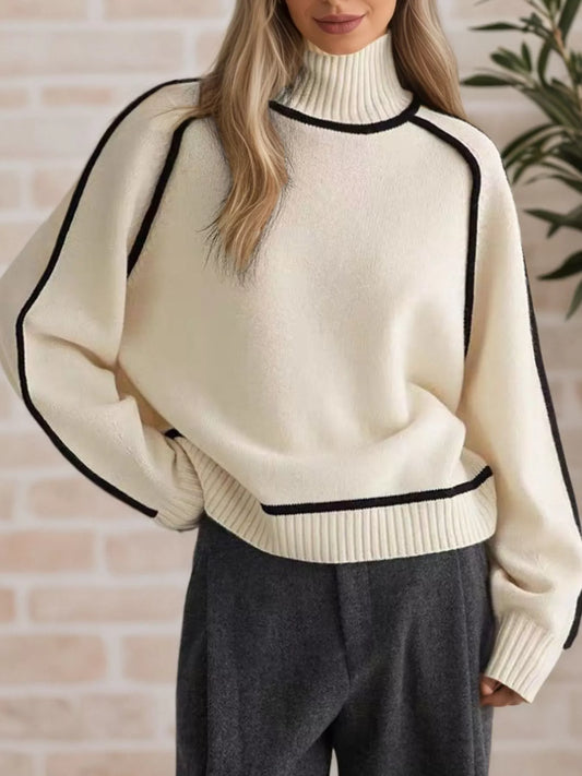 Women's Contrast Trim Turtleneck Sweater — women's knitwear Australia