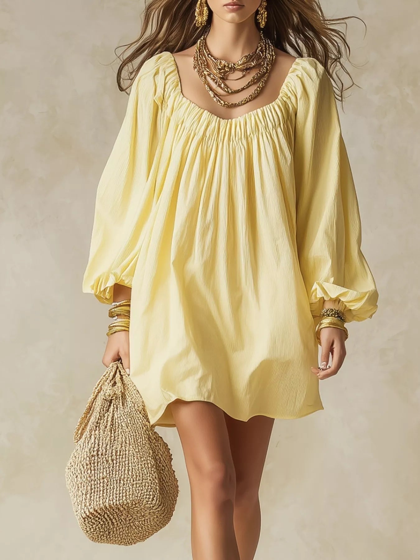 Women's Flowy Balloon Sleeve Mini Dress — Chic and Unique AU
