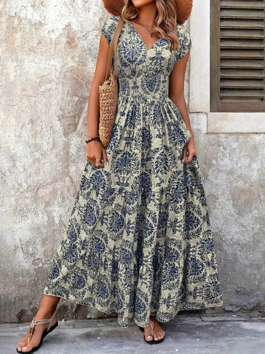 Printed Cap Sleeve Maxi Dress — women's casual dress Australia