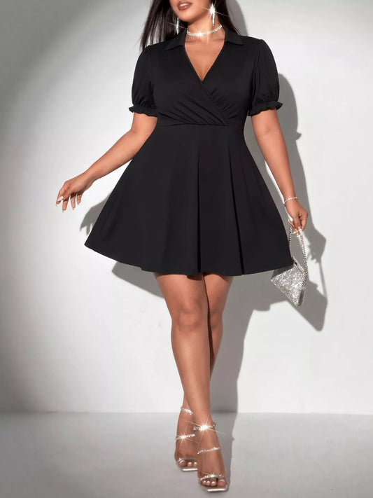 Plus Size Surplice Short Sleeve Mini Dress — women's casual dress Australia