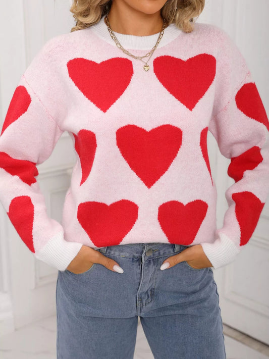 Women's Valentine's Day Heart Round Neck Knitted Sweater — women's knitwear Australia