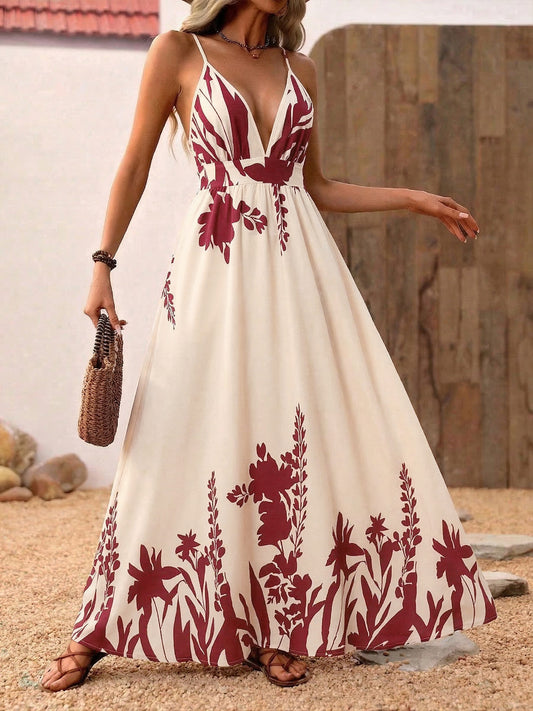 Deep V-Neck Spaghetti Strap Maxi Dress — women's casual dress Australia