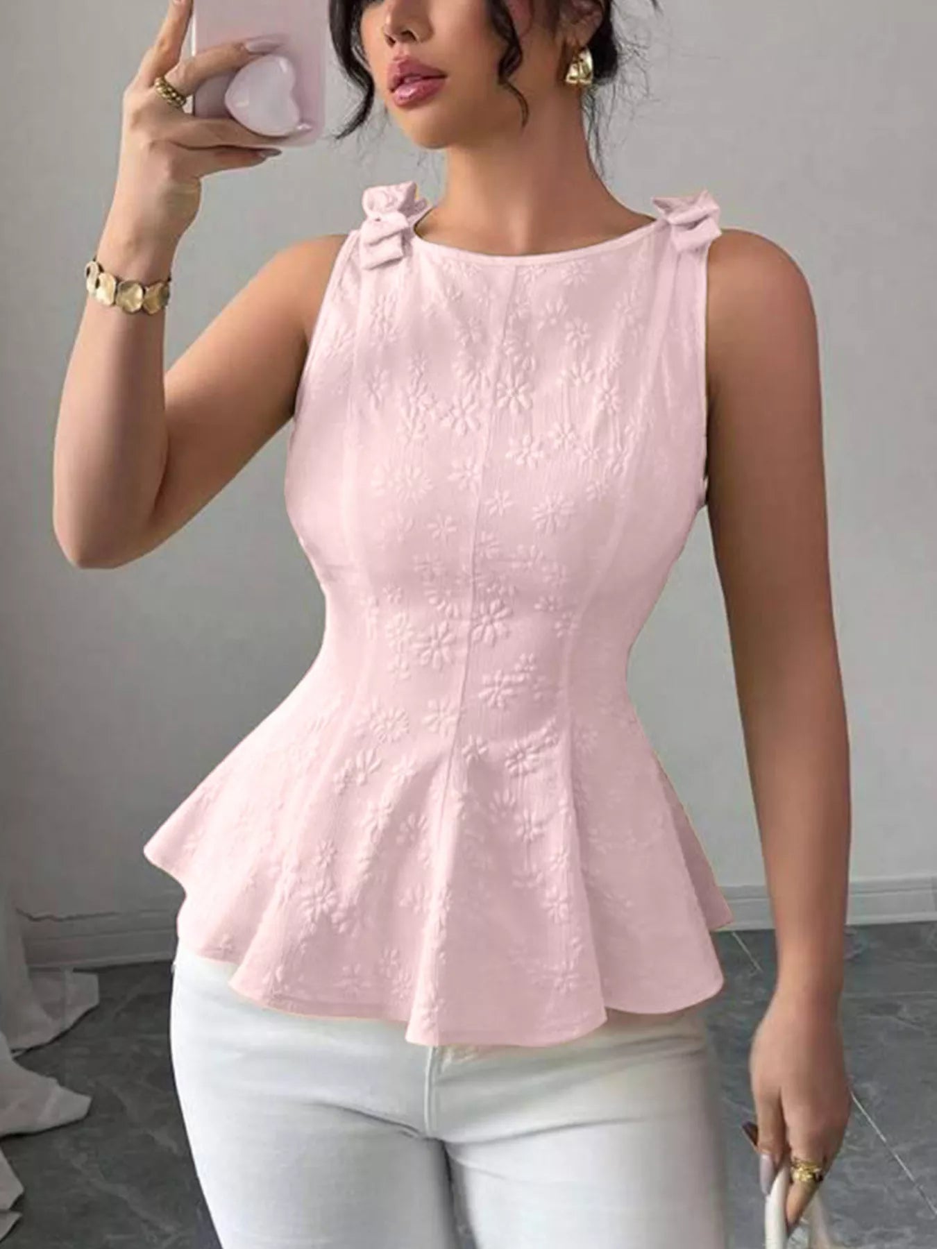 Bow Shoulder Peplum Tank — women's tank top Australia