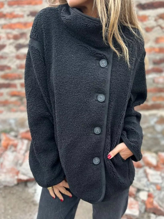 Full Size Button Up Long Sleeve Fleece Jacket Plus Size — women's jacket Australia