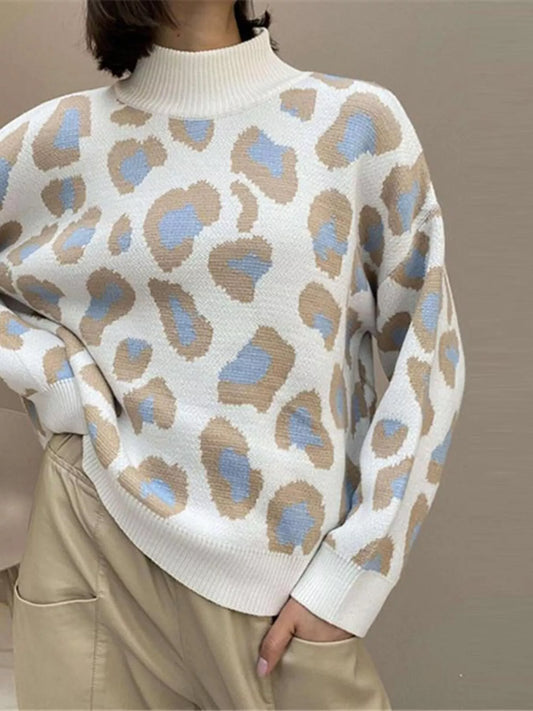 Women's Leopard High Neck Sweater — women's knitwear Australia