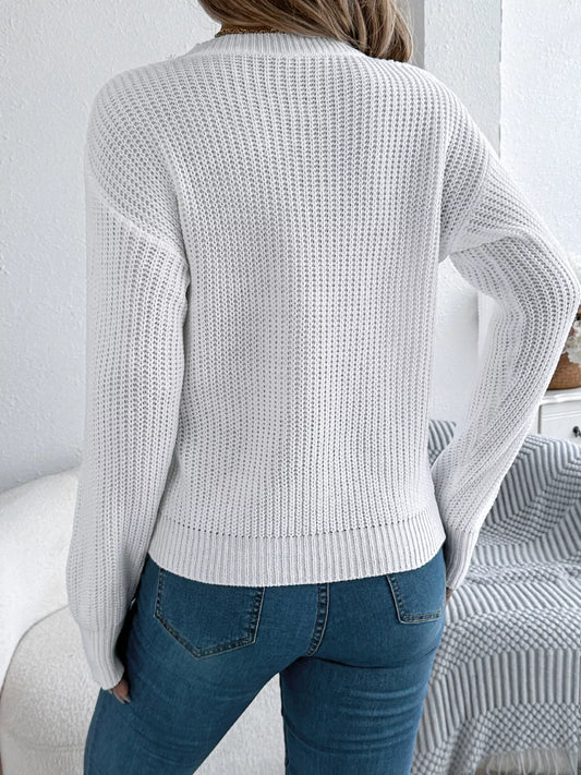 Women's Openwork Round Neck Sweater — women's knit sweater Australia