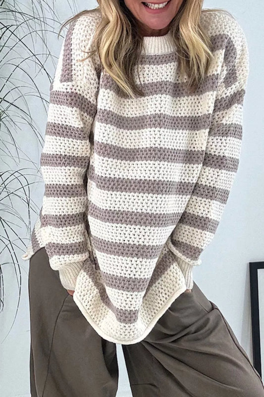 Women's Striped Knit Dropped Shoulder Sweater — women's knitwear Australia