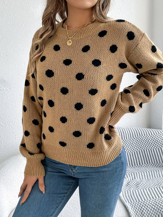 Women's Polka Dot Round Neck Sweater — women's knit sweater Australia