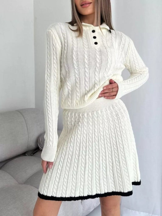 Women's Cable Knit Long Sleeve Top and Skirt Sweater Set — women's knit sweater set Australia
