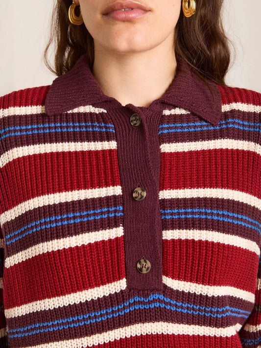 Women's Striped Button Detail Polo Collar Sweater — women's knitwear Australia