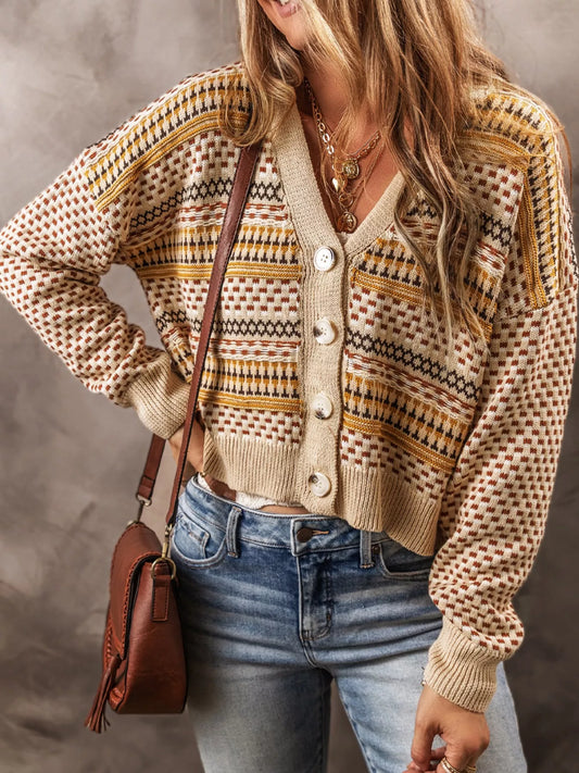 Women's Vintage Patterned Button-Down Cardigan — women's knitwear Australia