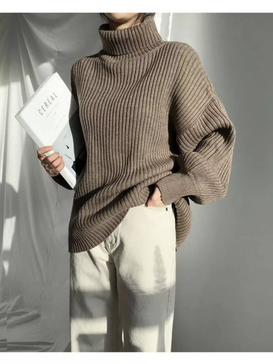 Women's Oversized Turtleneck Ribbed Knit Sweater — women's knitwear Australia