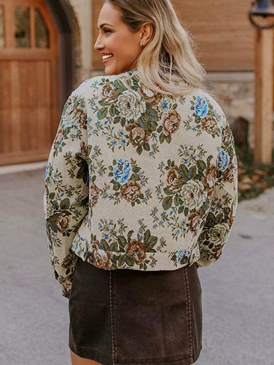 Floral Print Zip Up Contrast Collared Jacket — women's jacket Australia