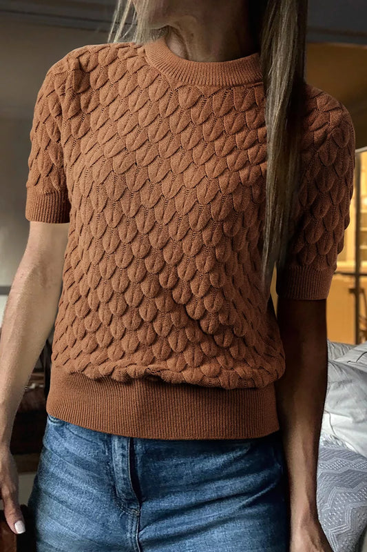 Women's Textured Knit Short Sleeve Pullover — women's knit sweater Australia