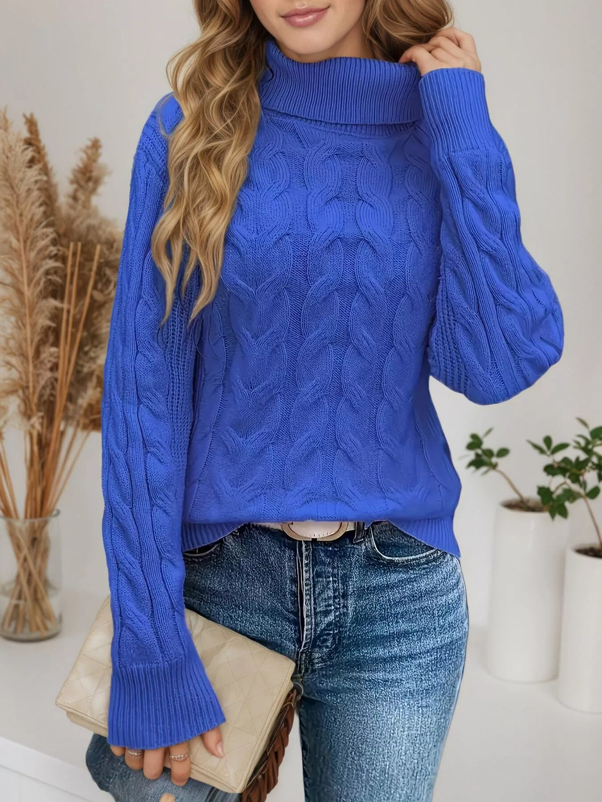 Women's Cable Knit Turtleneck Long Sleeve Sweater — women's knit sweater Australia