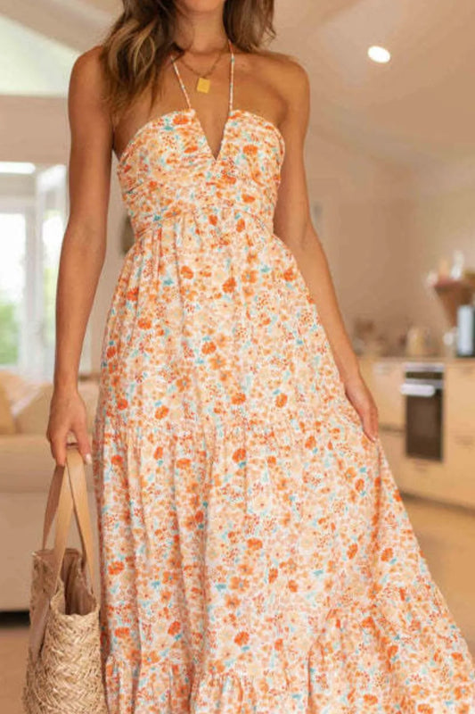 Floral Halter Neck Tiered Maxi Dress — women's maxi dress Australia