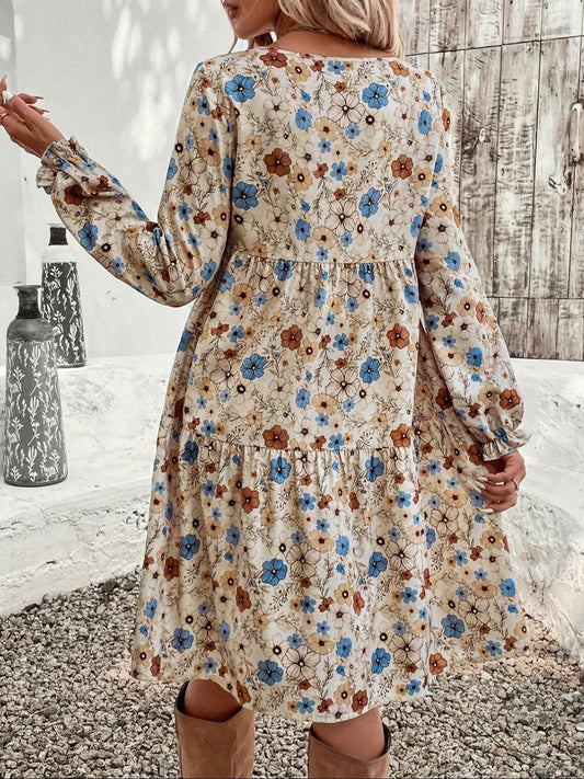 Floral Print Long Sleeve Tiered Dress — women's casual dress Australia