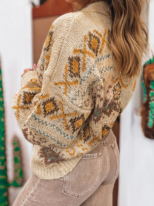 Women's Western Pattern Knitted Button V Neck Cardigan Sweater — women's knit cardigan Australia