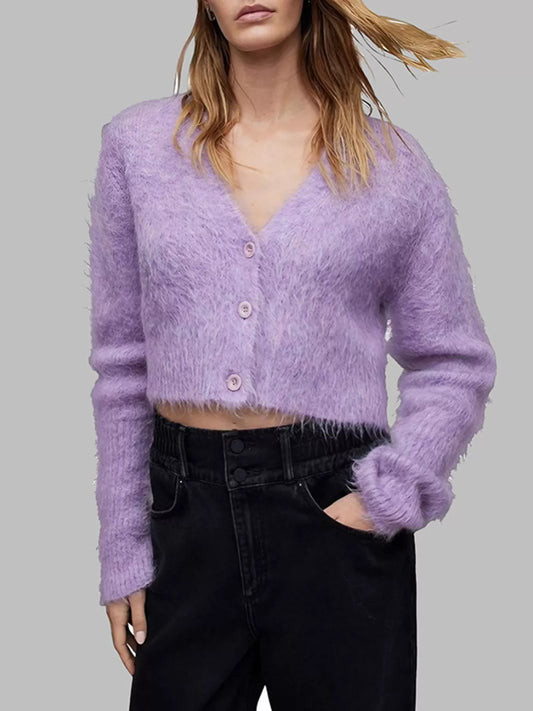 Women's Fluffy Knit Cropped Cardigan — women's knitwear Australia