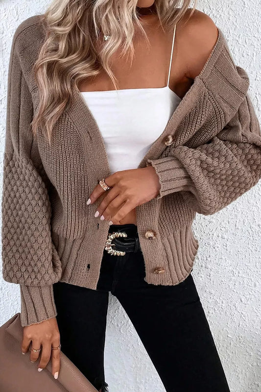 Women's Mixed Texture Knit Button V Neck Sweater Cardigan — women's knitwear Australia