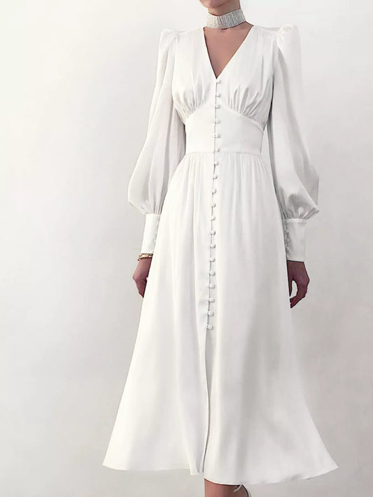 V-Neck Lantern Sleeve Midi Dress — women's midi dress Australia