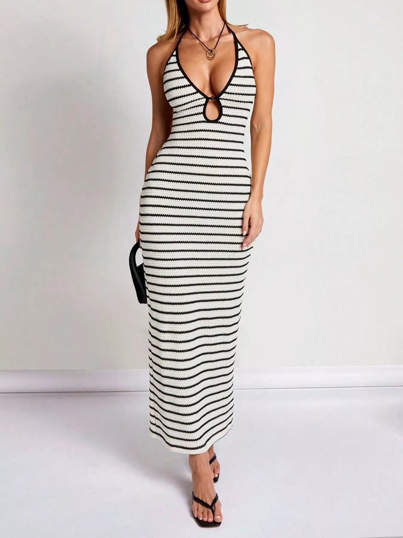 Women's Striped Halter Neck Maxi Dress — Chic and Unique AU