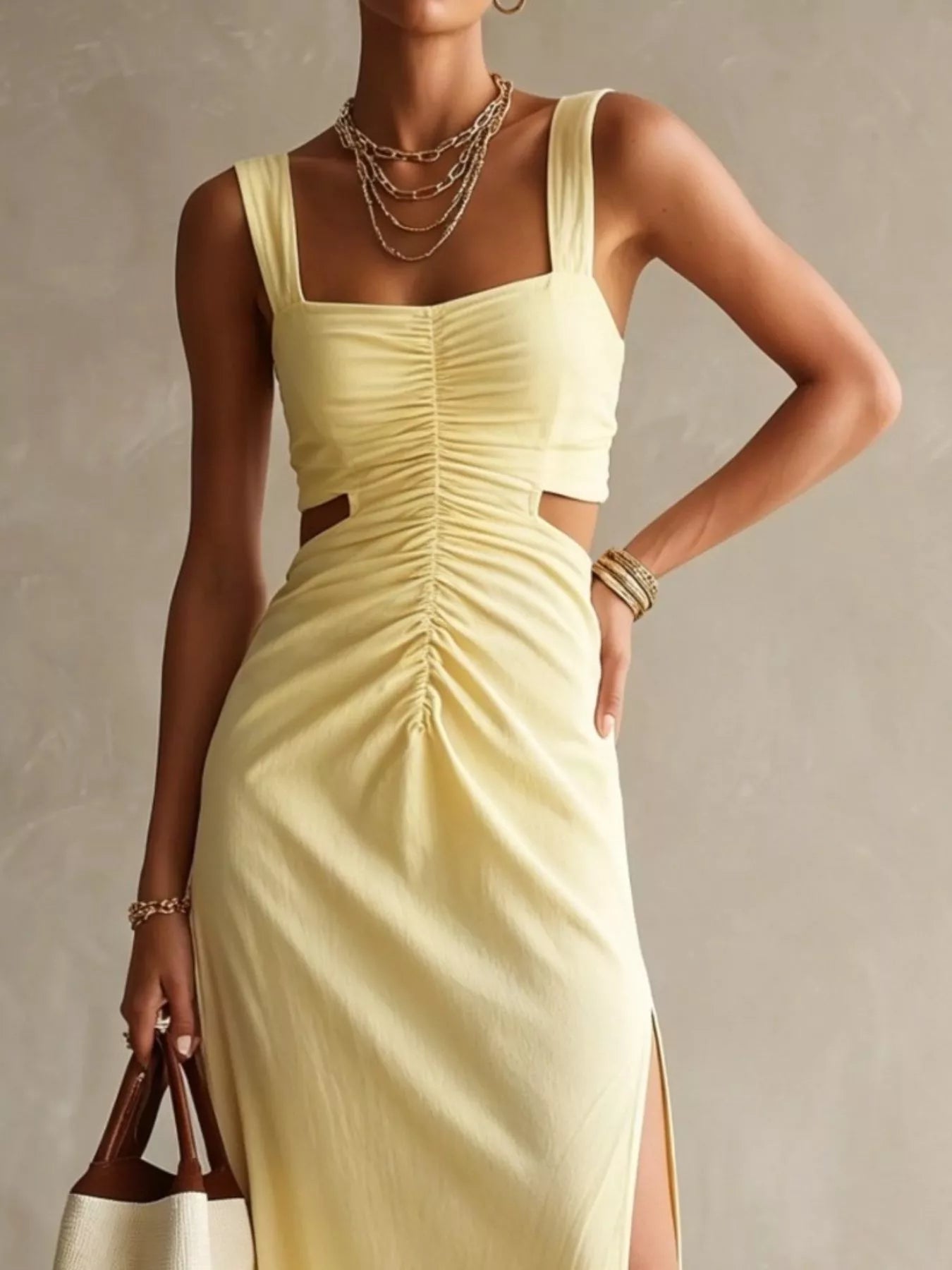 Women's Ruched Cut-Out Midi Dress — Chic and Unique AU