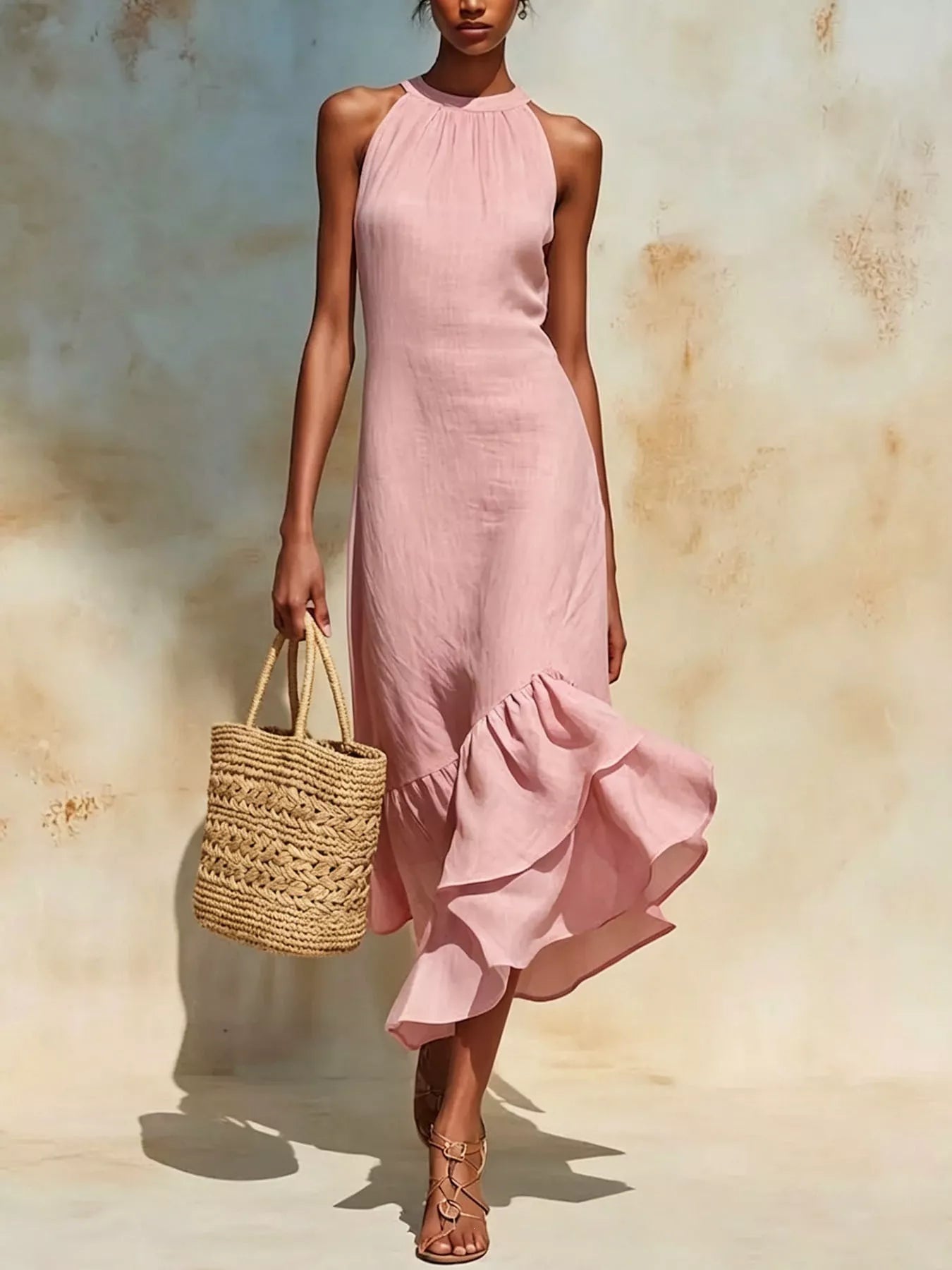 Women's Full Size Ruffle Hem Sleeveless Midi Dress Plus Size — Chic and Unique AU