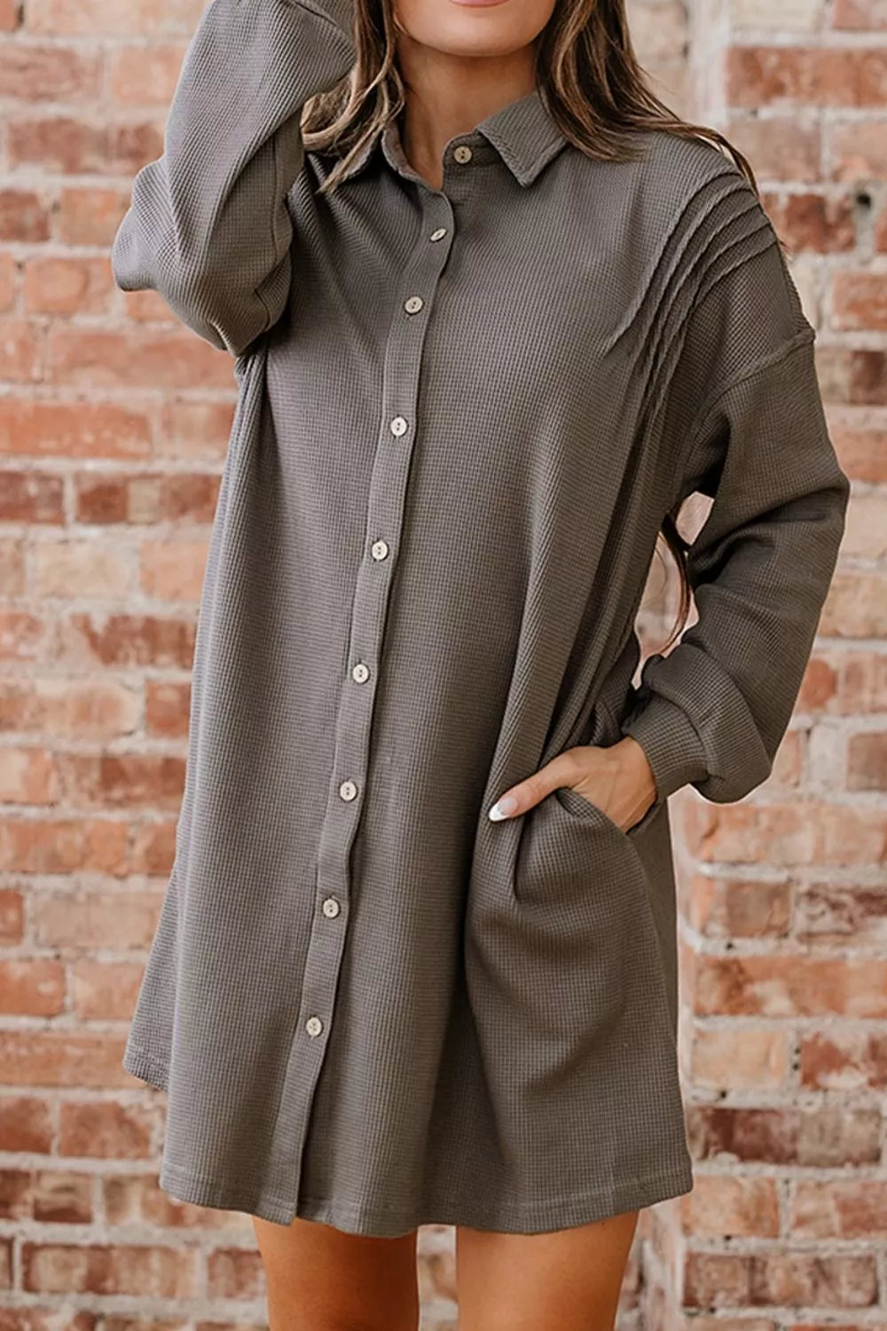 Women's Casual Button-Down Dress with Pockets — Chic and Unique AU