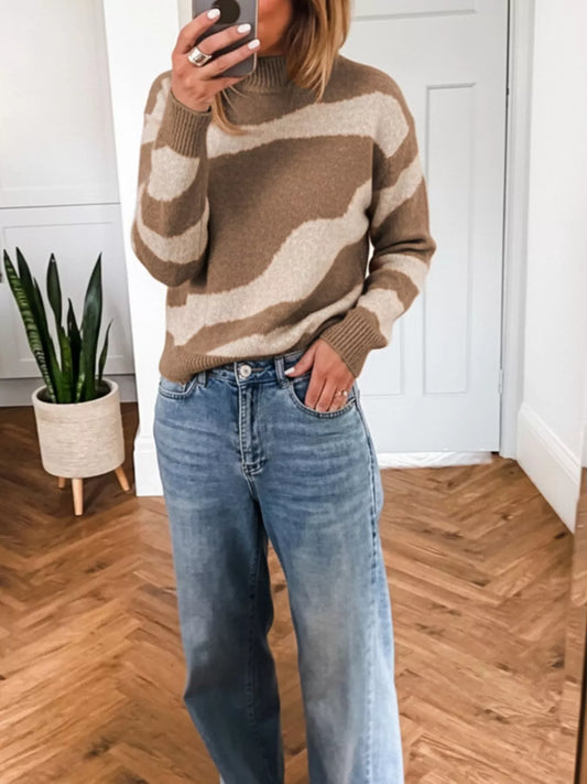 Women's Contrast Long Sleeve Sweater — women's knit sweater Australia