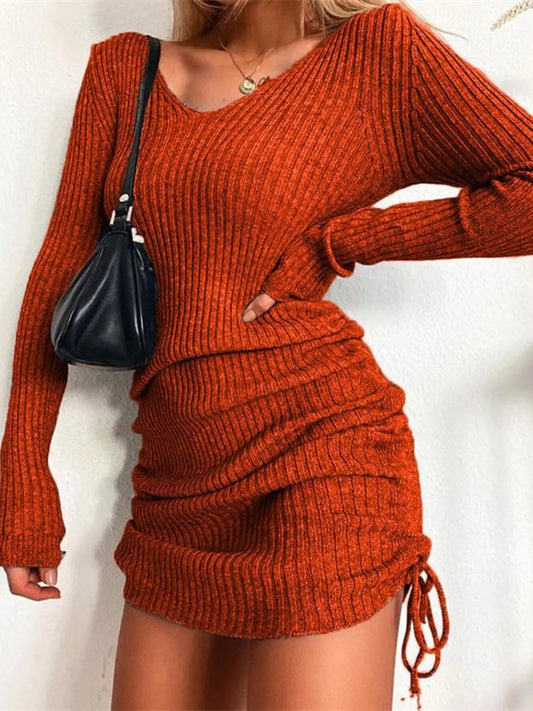 Women's Full Size Ribbed Knit Drawstring Bodycon Sweater Dress Plus Size — women's knitwear Australia