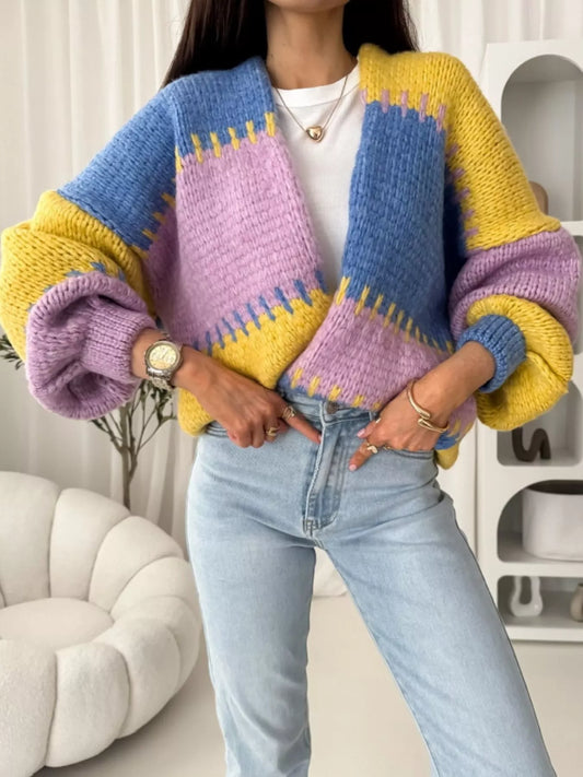 Women's Color Block Open Front Cardigan — women's knit cardigan Australia