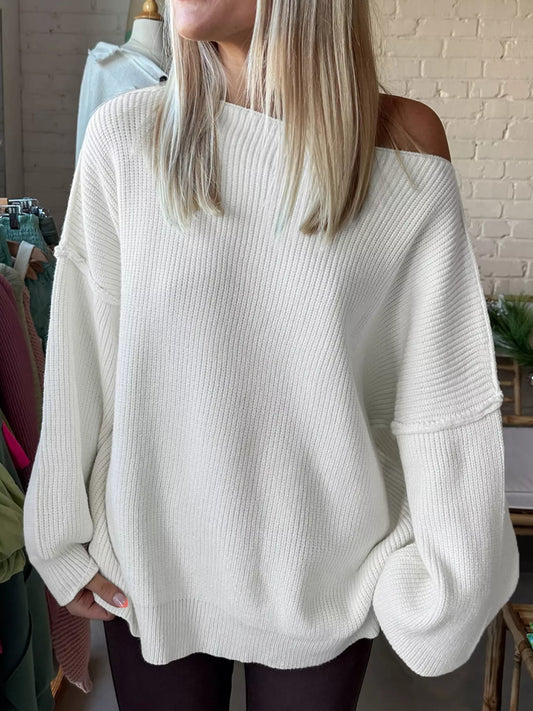 Women's One Shoulder Ribbed Knit Sweater — women's knit sweater Australia