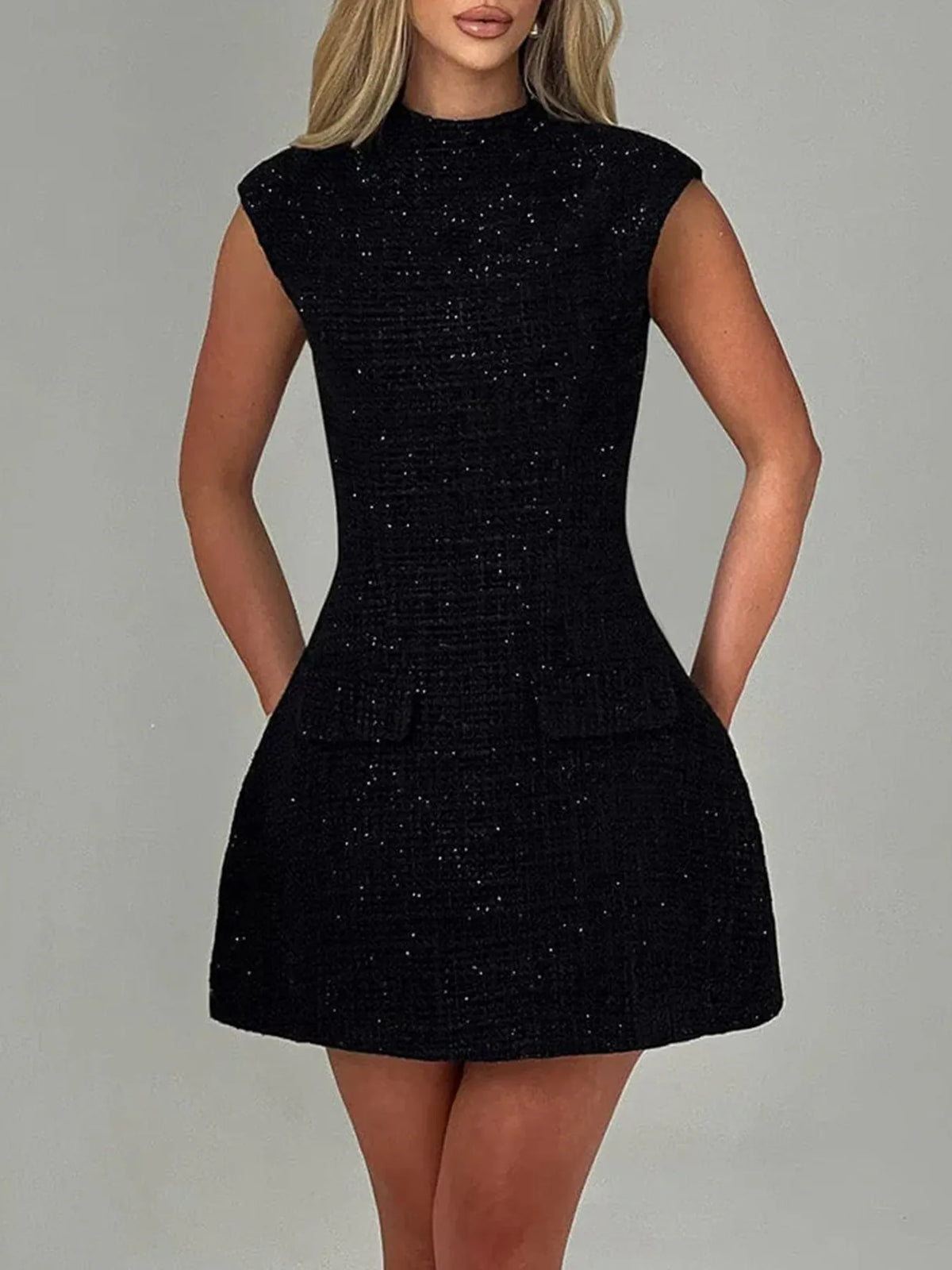 Cutout Back Round Neck Cap Sleeve Mini Dress — women's cocktail dress Australia