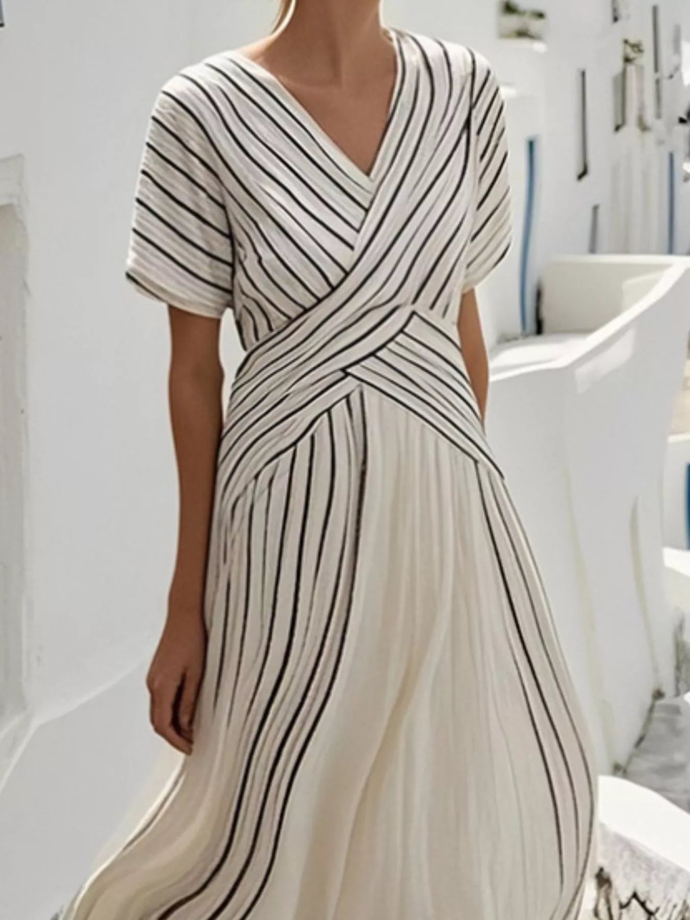 Women's Full Size Striped Short Sleeve Wrap Maxi Dress Plus Size — Chic and Unique AU