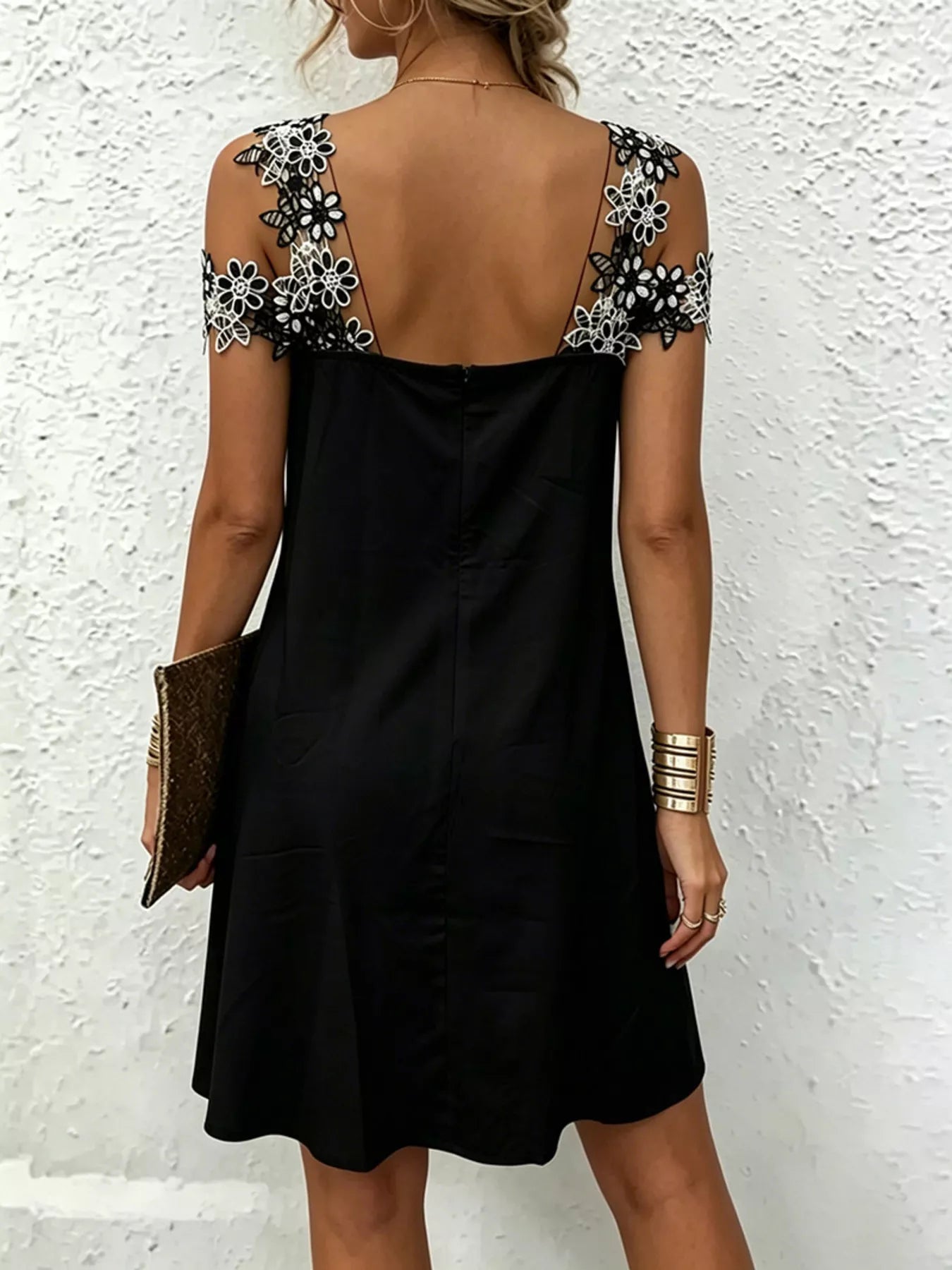 Women's Lace Floral Trim Cold Shoulder Mini Dress — Chic and Unique AU