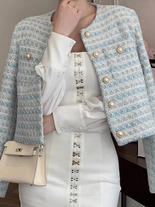 Button Up Cropped Tweed Outerwear — women's outerwear Australia