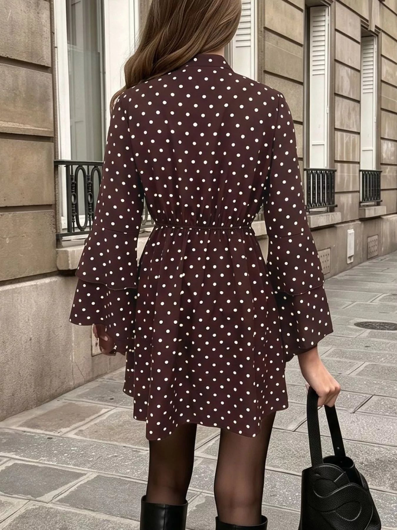 Women's Polka Dot Flare Sleeve Tie Neck Dress — Chic and Unique AU