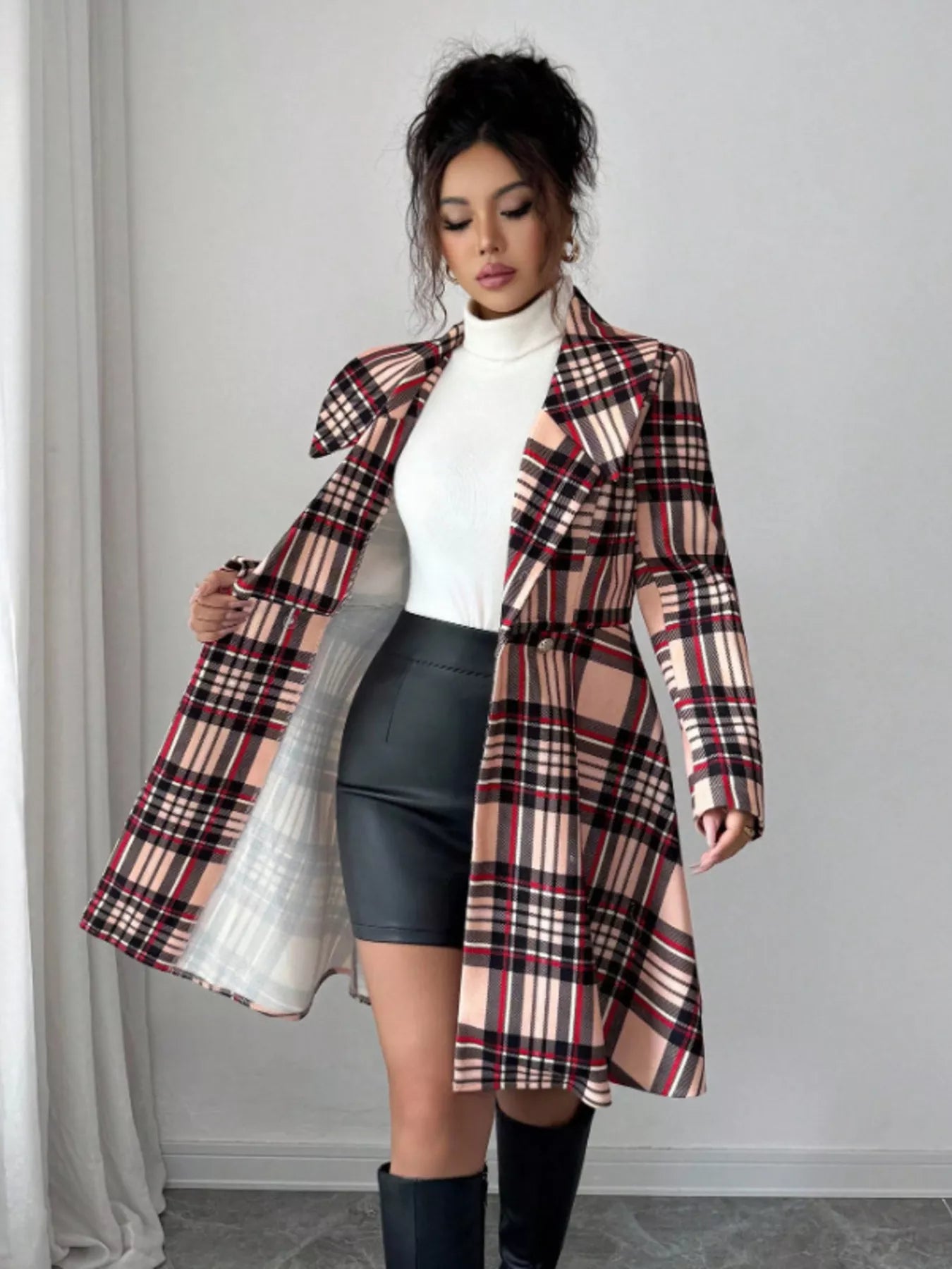 Plaid Button Up Long Sleeve Coat — women's coat Australia